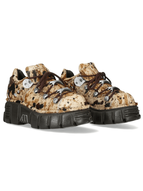 NEW ROCK Damen Kuhfell-Gothic-Schuhe mit Silberplatten