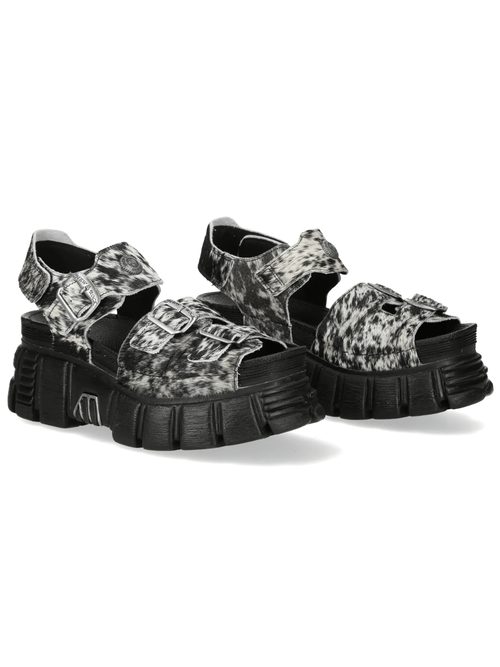 NEW ROCK Women's Cow Print Punk Sandals with Buckles