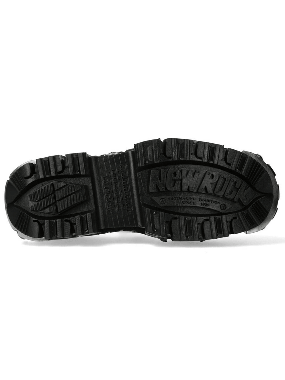 Alt Tag: NEW ROCK Women's Cyberpunk Shoes with Oversized Buckle Strap outsole view showcasing bold mechanical sole details.
