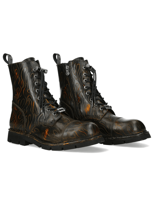 NEW ROCK Women's Flame Military Ankle Boots with Side Zipper