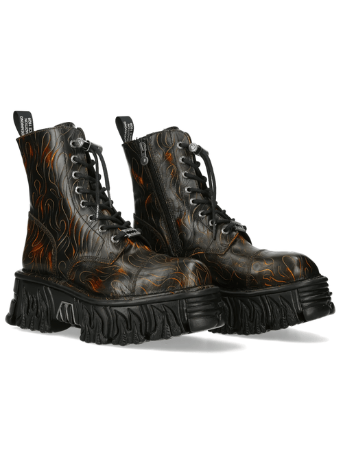 NEW ROCK Women's Flame Platform Combat Boots with Side Zip