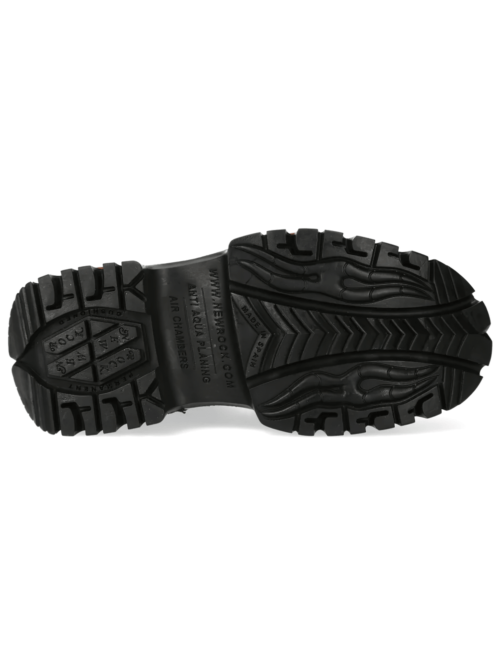 NEW ROCK Women's Flame Platform Shoes with Buckle Straps chunky sole backside view showing embossed flame pattern.
