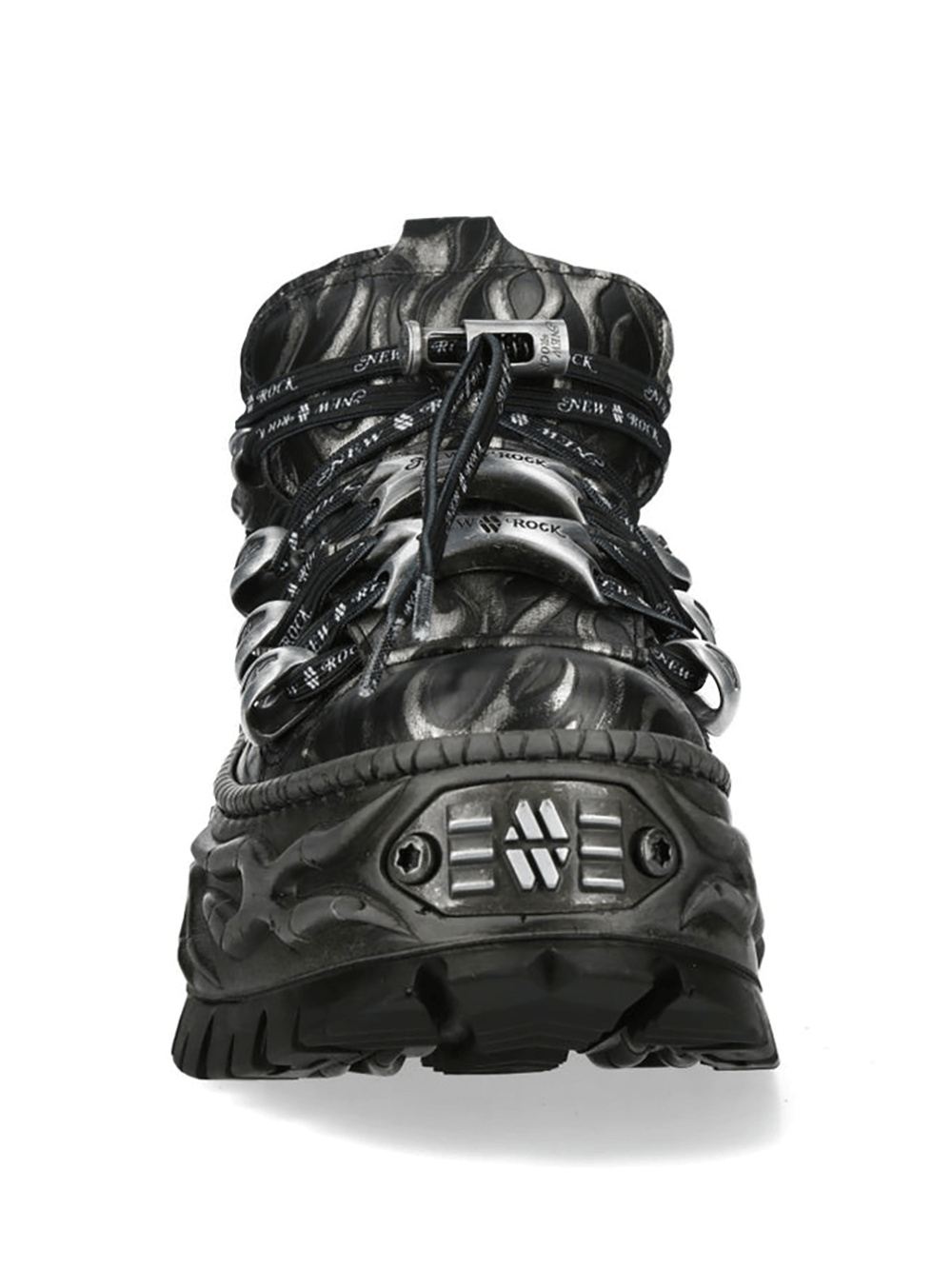 NEW ROCK Women's Flame Platform Sneakers with Lace-Up, featuring bold flame design and industrial metal laces.