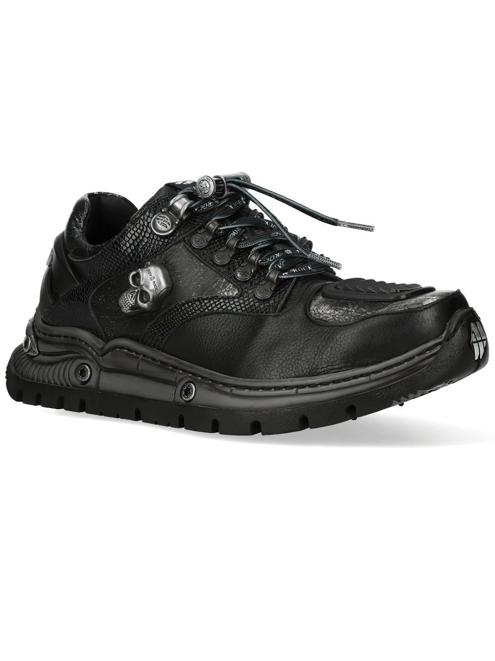NEW ROCK Women's Gothic Low-Top Shoes with Skull Accent featuring a sculpted skull and metal hook lacing.