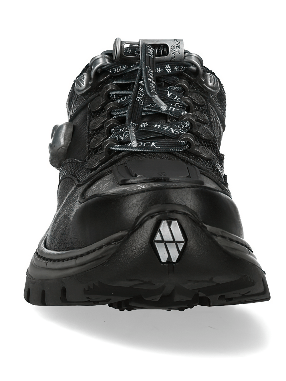 NEW ROCK Women's Gothic Low-Top Shoes with Skull Accent featuring metal hook lacing and a chunky tread outsole.