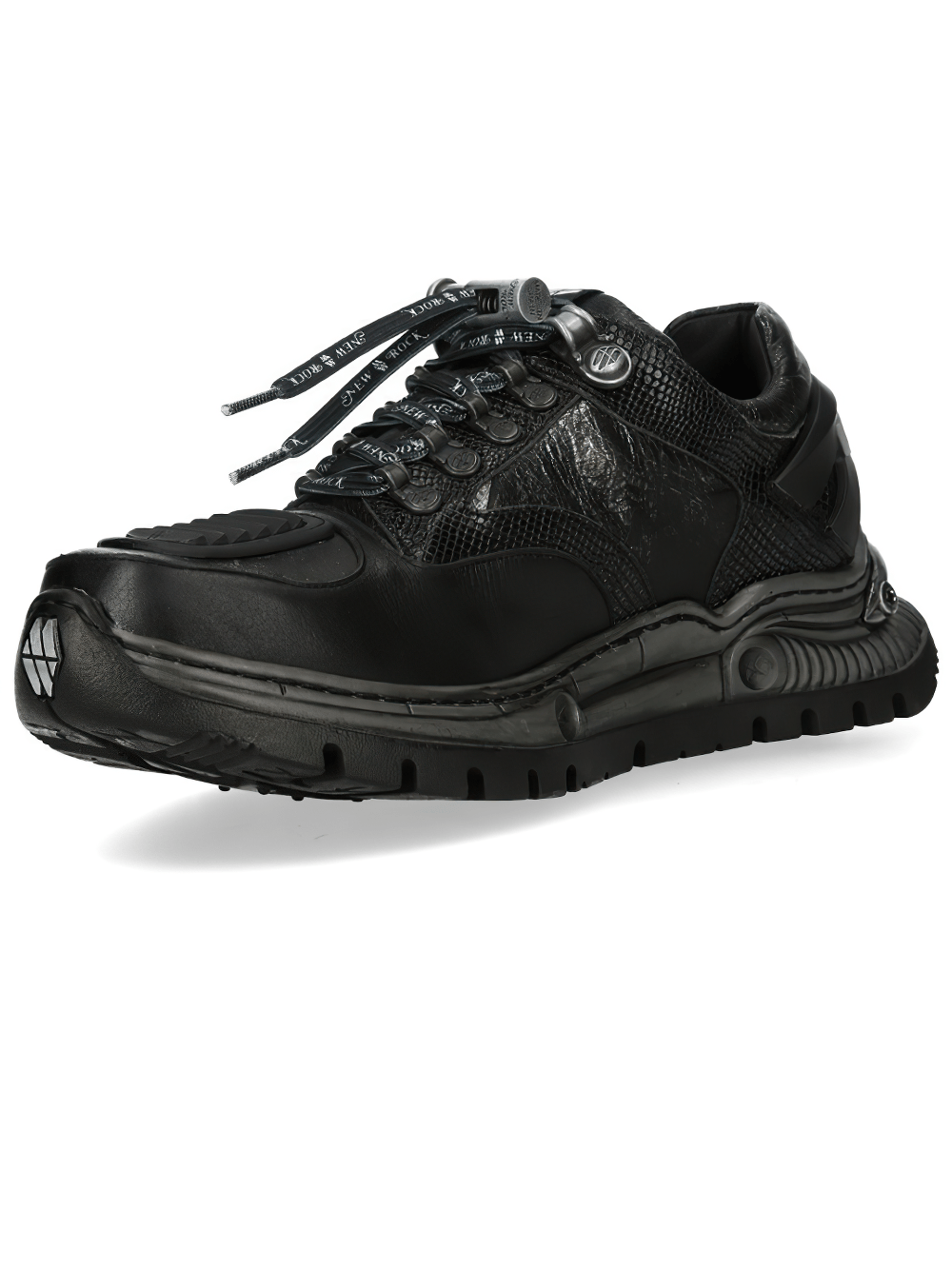 NEW ROCK Women's Gothic Low-Top Shoes with Skull Accent featuring hook lacing and heavy tread soles.