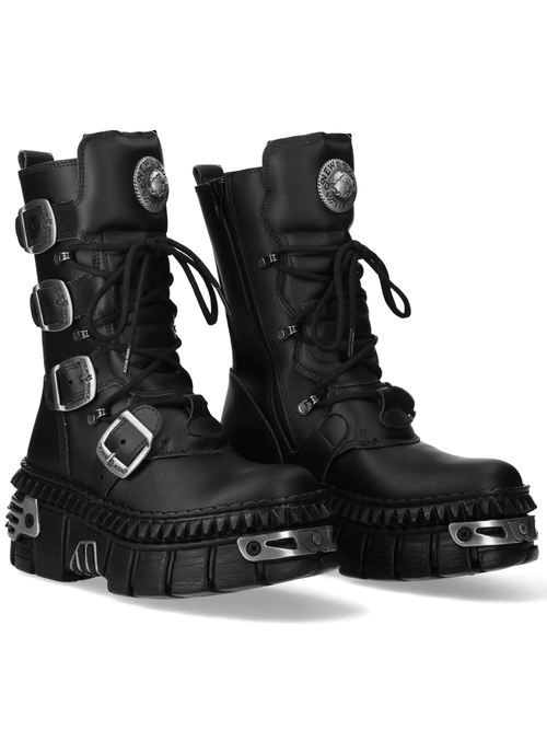 NEW ROCK Damen Gothic-Schuhe mit Flammen und Doppel-Schnallen