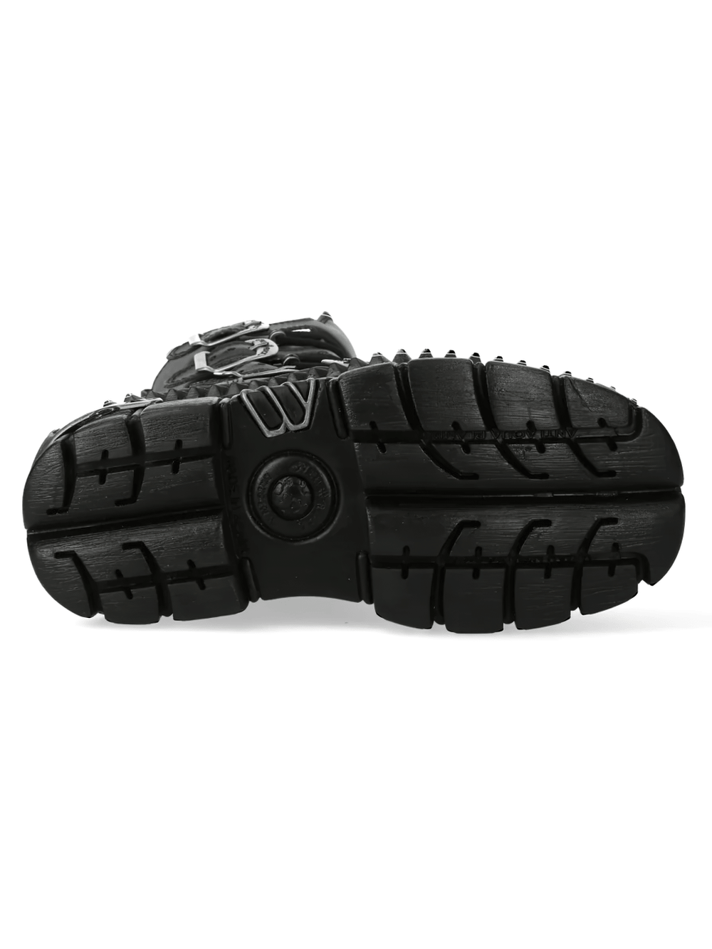 NEW ROCK Women's Gothic Platform Boots with Four Side Straps outsole featuring rugged tread and metallic detail.