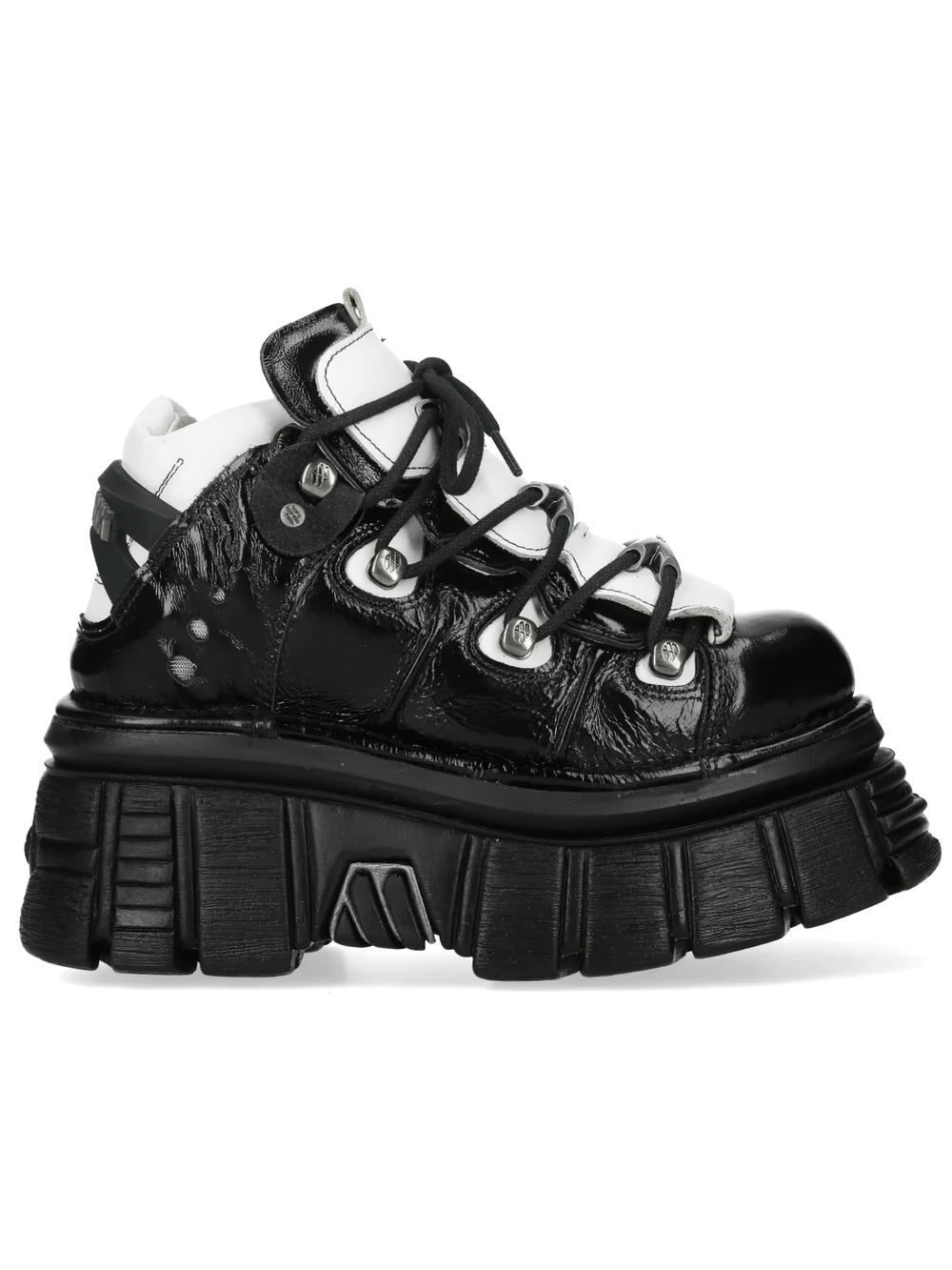 NEW ROCK Women's Gothic Platform Boots with Metal Plates side view on a white background.