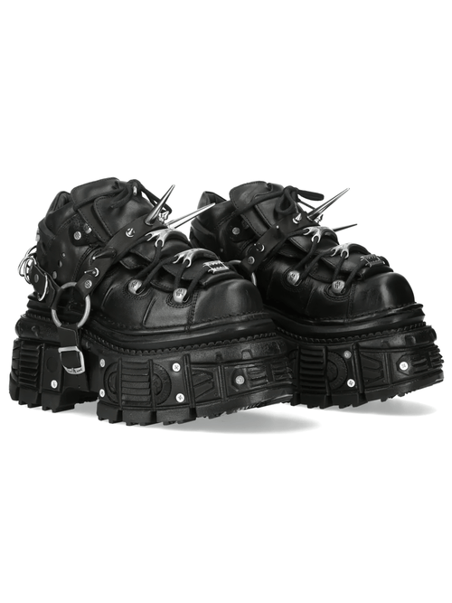 NEW ROCK Women's Gothic Platform Boots with Spikes Rings