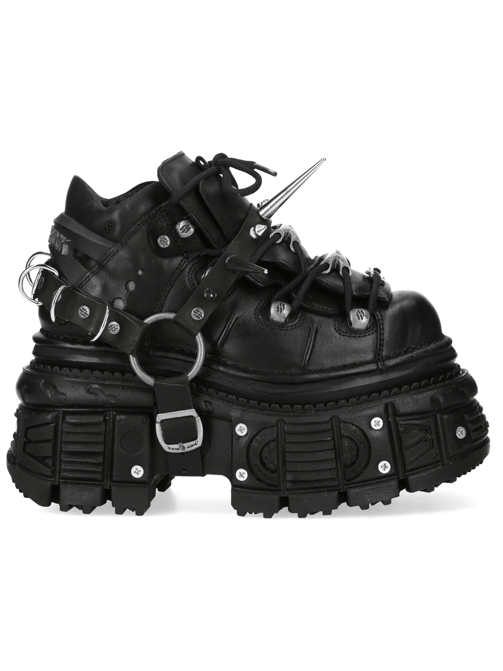 NEW ROCK Women's Gothic Platform Boots with Spikes Rings featuring punk style, bold platform, and metallic accents.