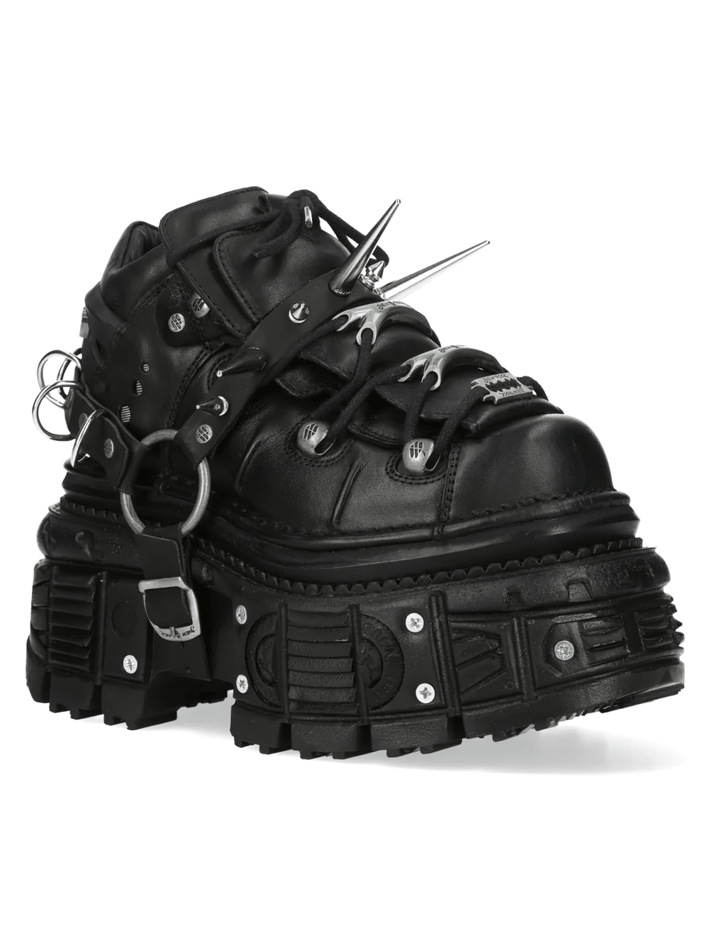 NEW ROCK Women's Gothic Platform Boots with Spikes Rings featuring spikes, rings, and rugged tread for punk style.