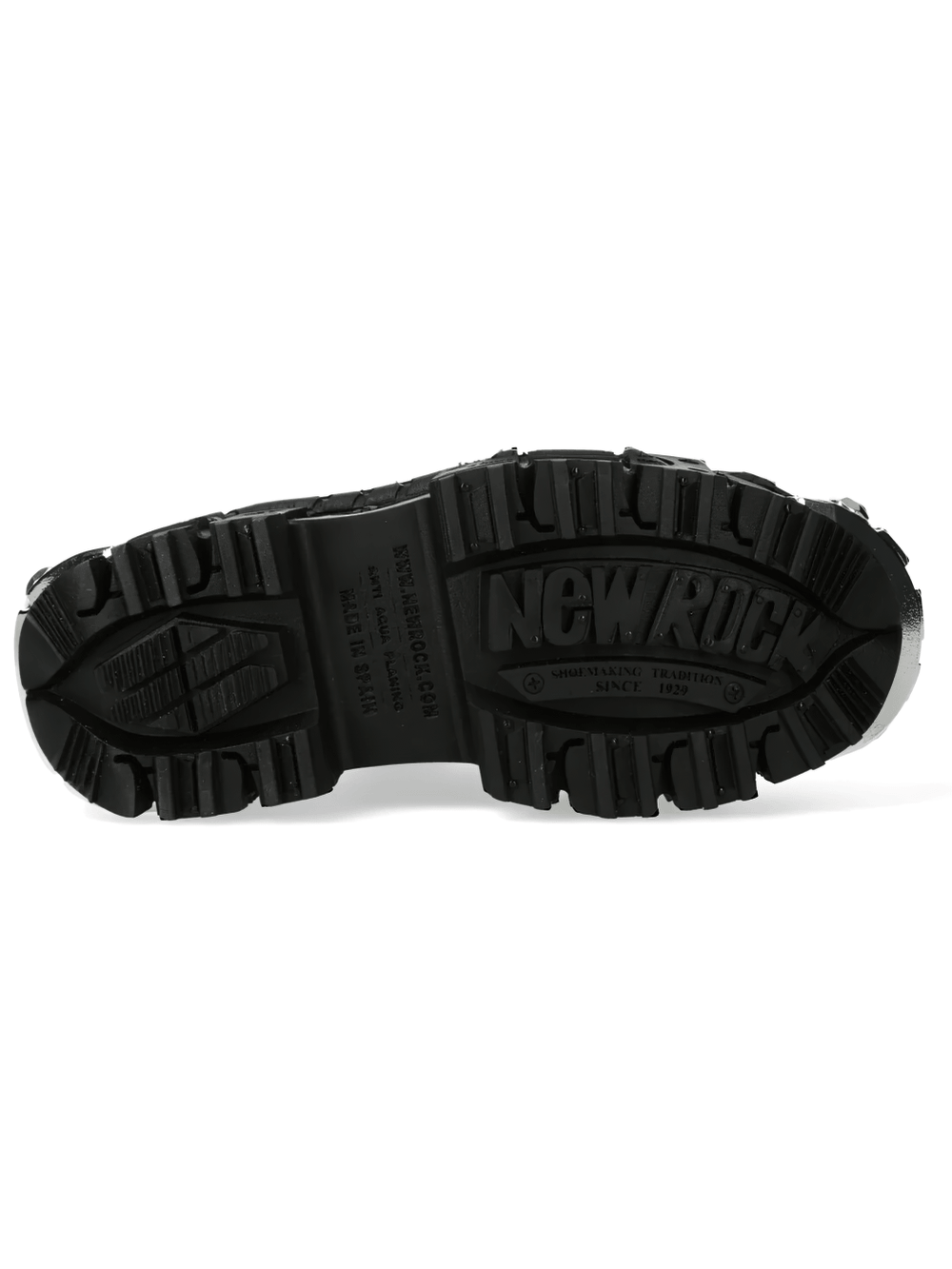 Bottom view of NEW ROCK Women's Gothic Platform Shoes with Bold Spikes showcasing rugged sole and detailed traction.