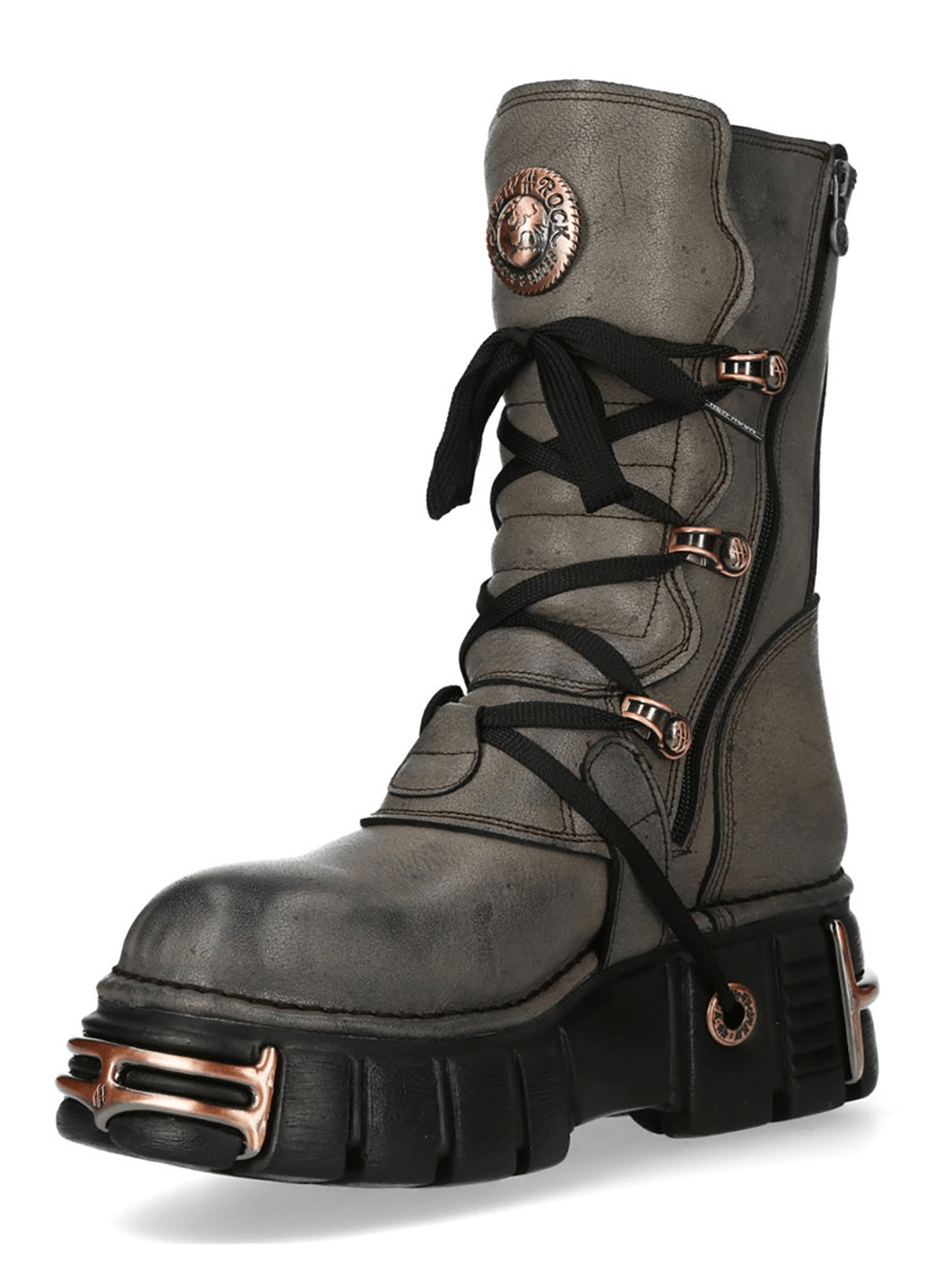 NEW ROCK Women's Gothic Punk Boots With Buckles and Platform featuring lace-up cords and a bold PU platform.