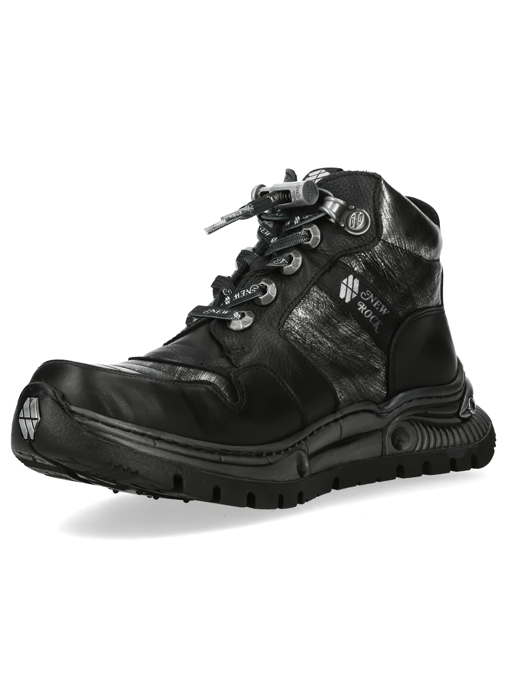 NEW ROCK Women's Gothic Rock Ankle Boots with Industrial Sole showcasing bold punk style and metallic details.