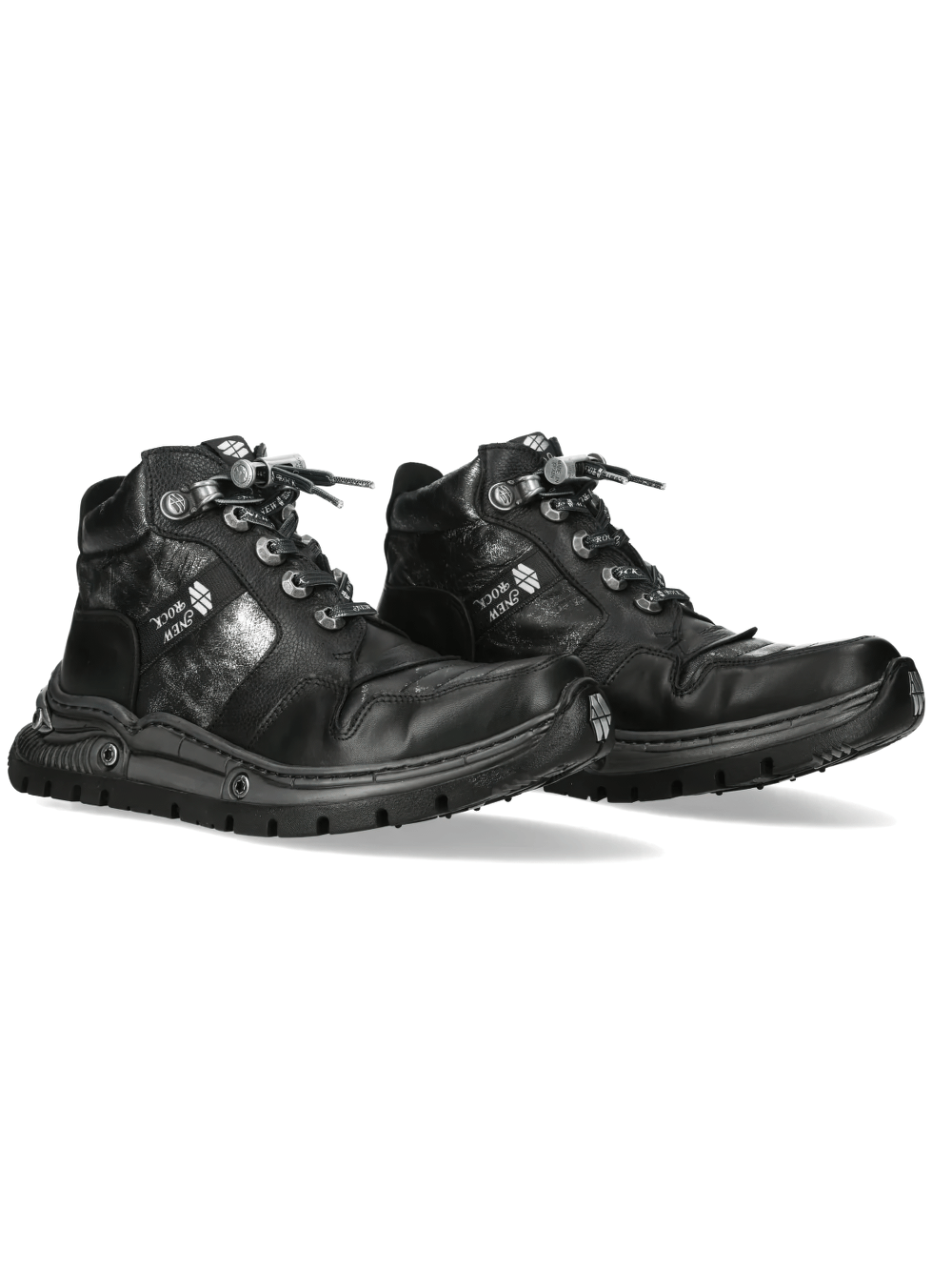 NEW ROCK Women's Gothic Rock Ankle Boots with Industrial Sole in stylish black finish for bold streetwear.