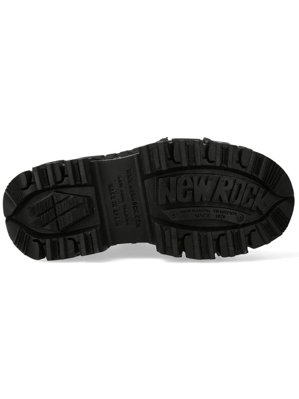 NEW ROCK Women's Gothic Shoes with Croc Texture and Hardware bottom sole view showcasing rugged design.