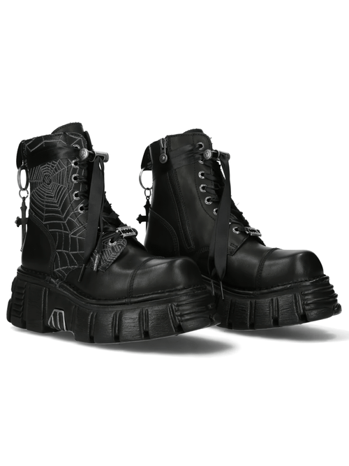 NEW ROCK Damen Gothic Spinnennetzstiefel mit Kreuzdetails