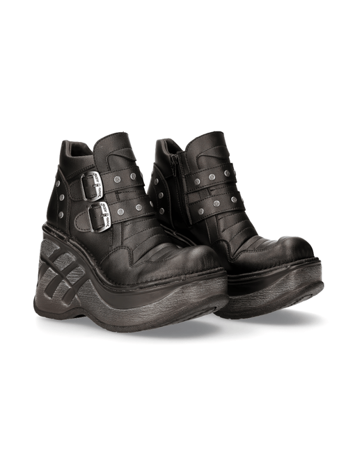 NEW ROCK Botines negros con cremallera estilo gótico para mujer