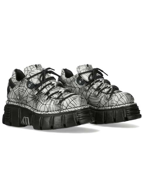 NEW ROCK Damen graue Spiderweb-Schuhe mit klobiger Profilsohle