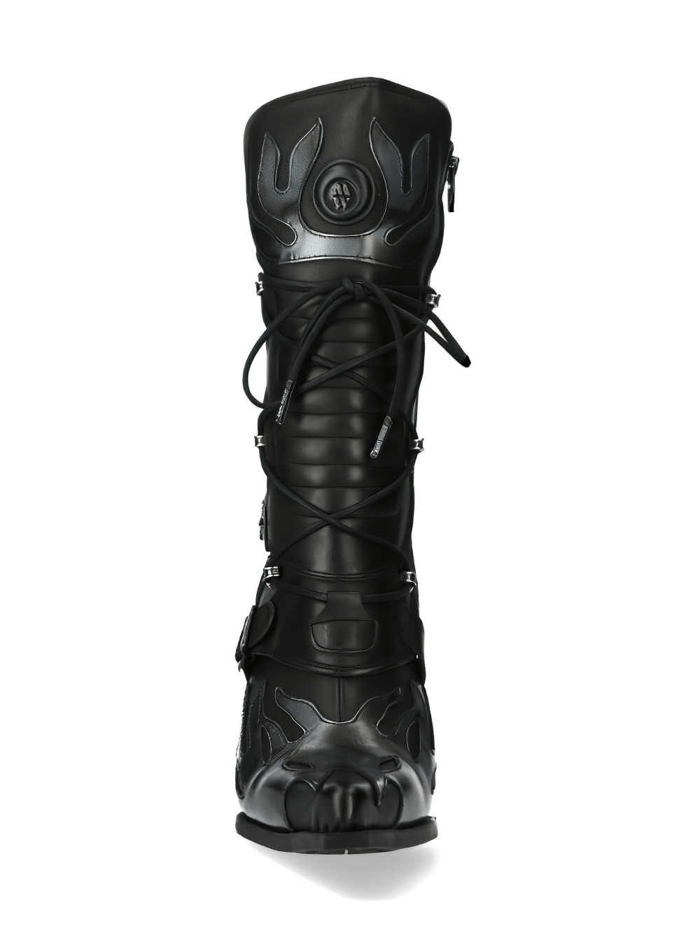 NEW ROCK Women's Gothic High-Heel Laced Boots with Metallic Accents, stylish and edgy for bold fashion statements.