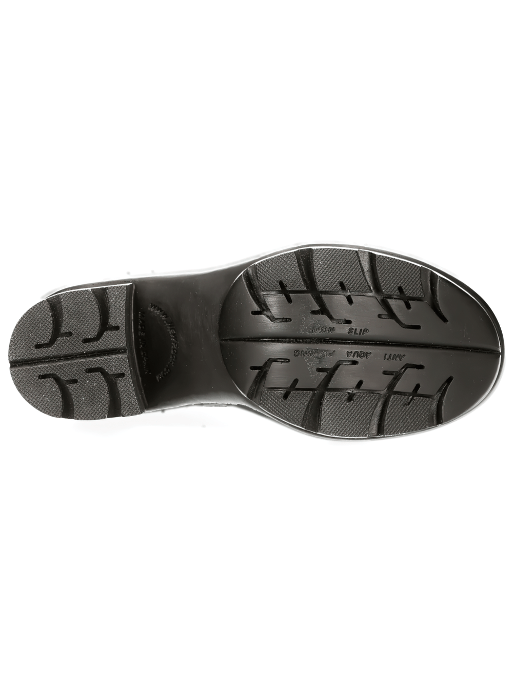 Sleek black rubber sole of NEW ROCK women's leather lace-up military ankle boots showcasing traction and style.