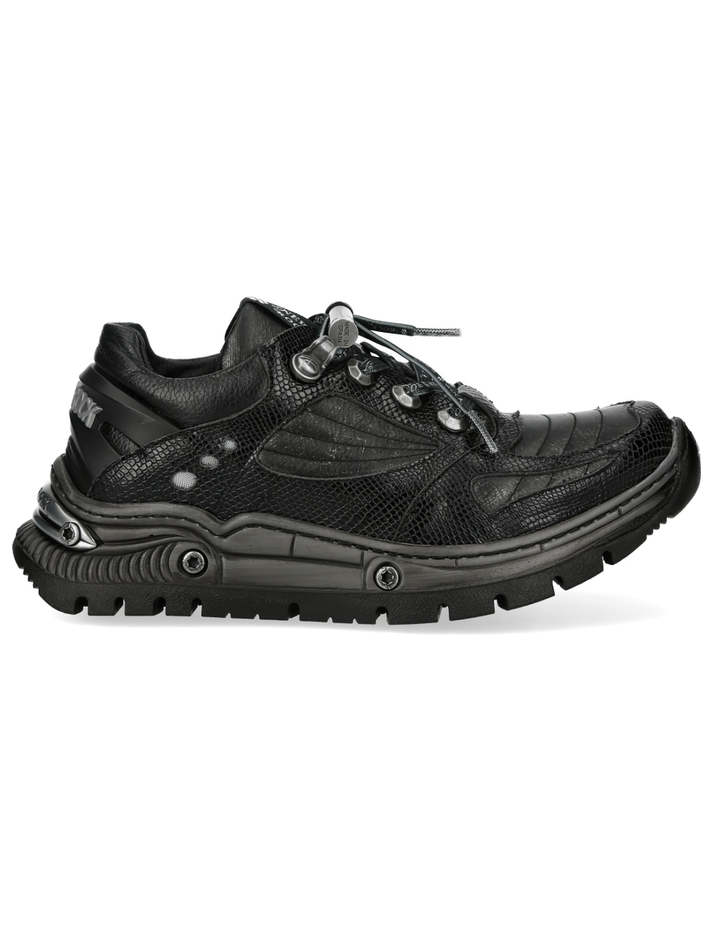 NEW ROCK Women's Low-Top Shoes with Reptile Embossed Panel showcasing industrial punk design and sculpted tread.