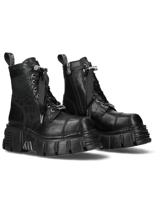 NEW ROCK Women's Military Ankle Boots with Ribbon Laces