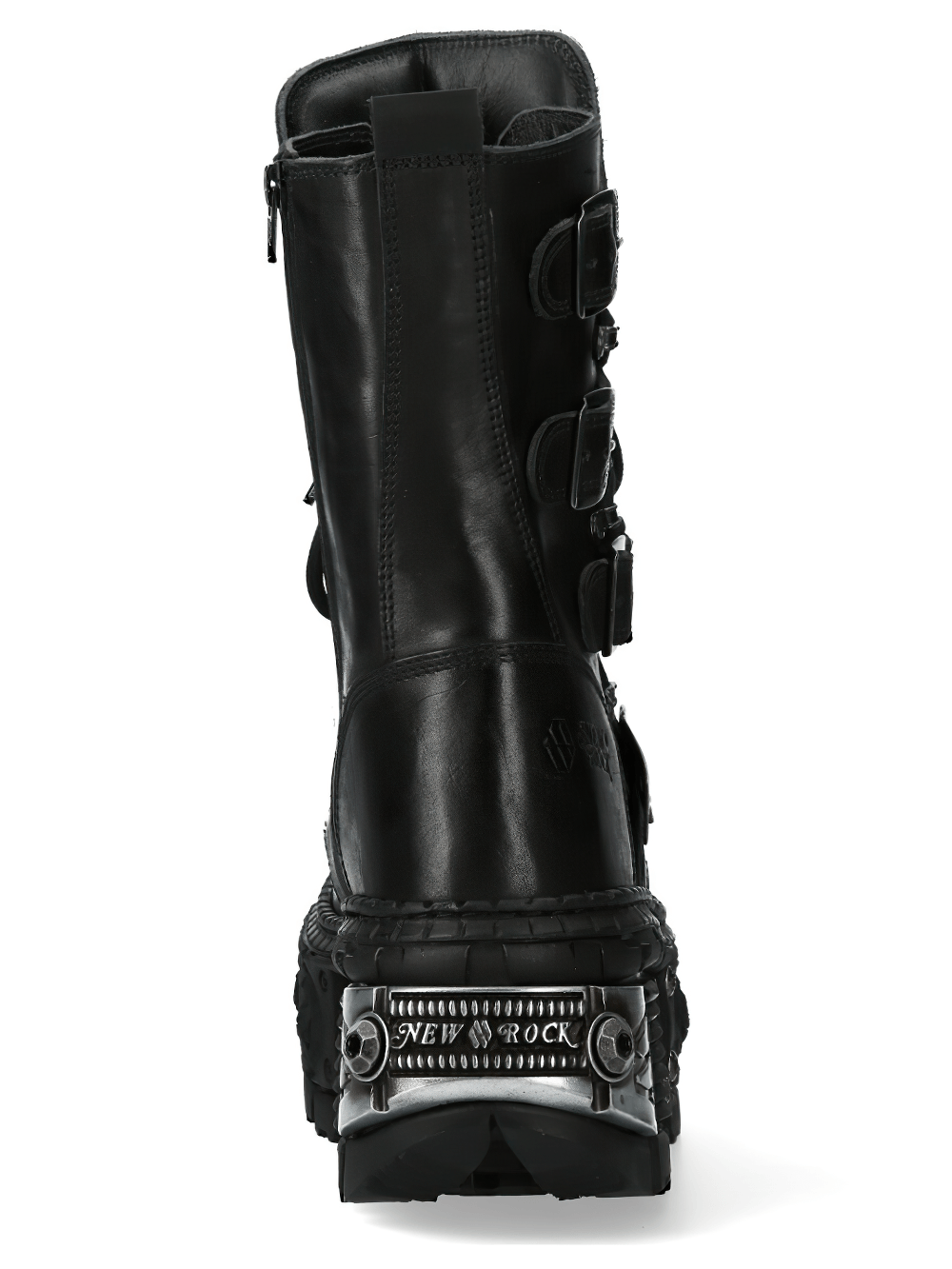 NEW ROCK Women's Military Platform Boots with Buckles featuring buckles and a metallic outsole.