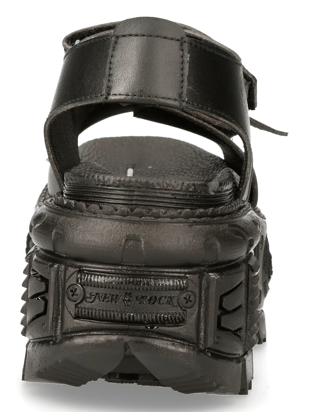 NEW ROCK Women's Open Toe Sandals with Chunky Treaded Base rear view showcasing buckle and tread design.