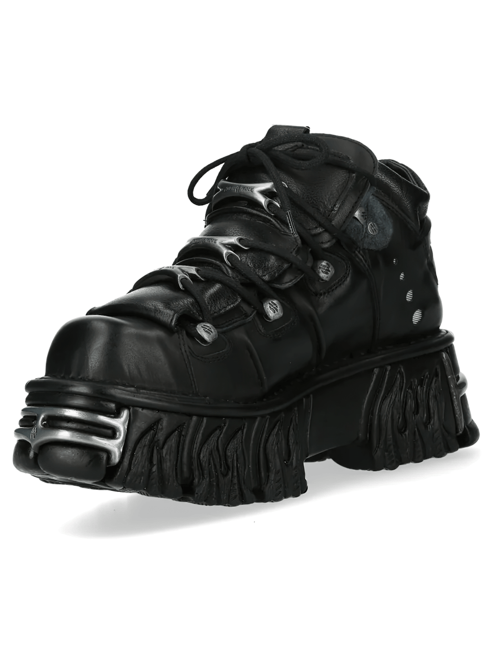 NEW ROCK Women's Platform Ankle Boots With Metal Plates Trim featuring sculpted flame sole and punk style.