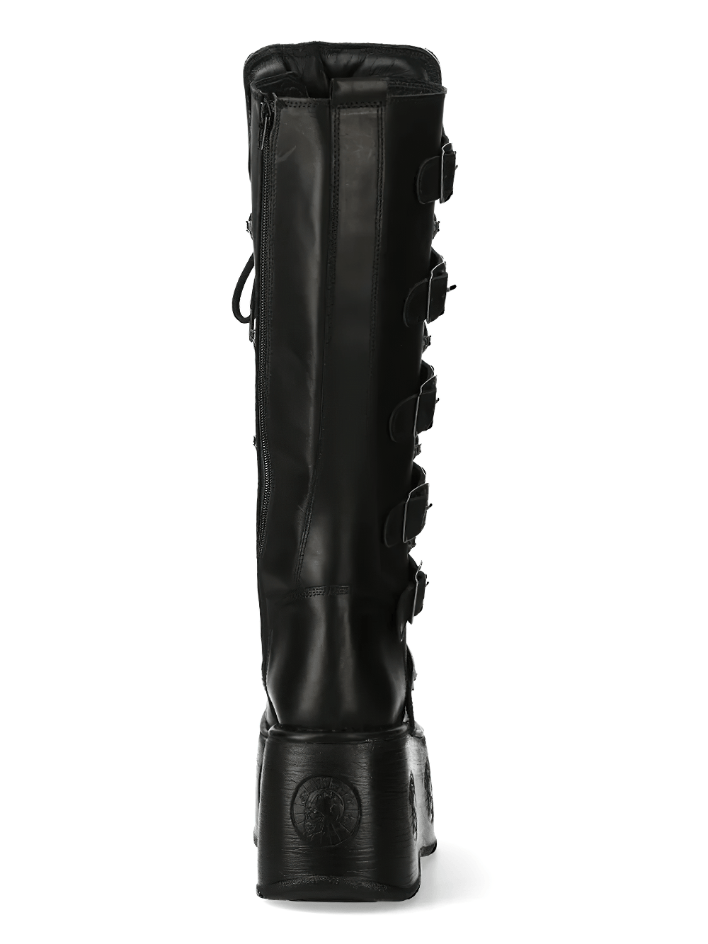 NEW ROCK Women's Platform Boots with Buckled Lace Design featuring a tall shaft and side zipper for an edgy punk style.