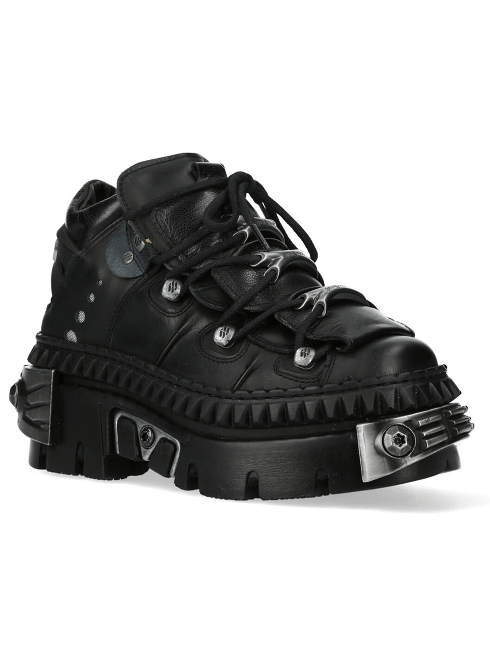 NEW ROCK Women's Platform Shoes with Industrial Metalwork featuring bold black design and metal claw accents.