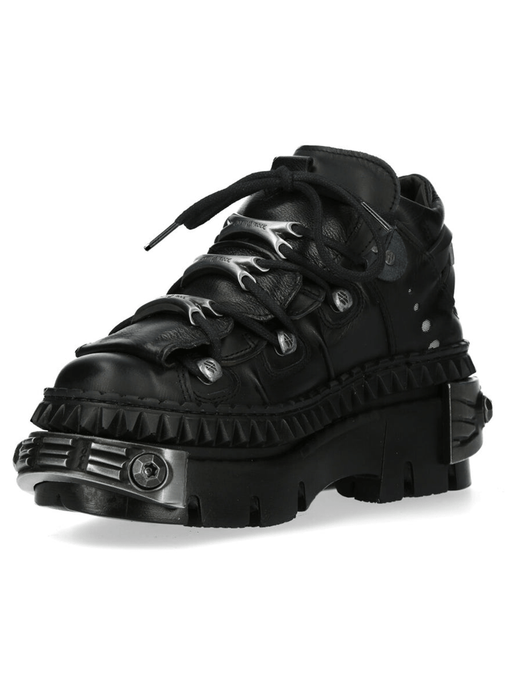 NEW ROCK Women's Platform Shoes with Industrial Metalwork featuring bold black platform design and metal claw lace guards.