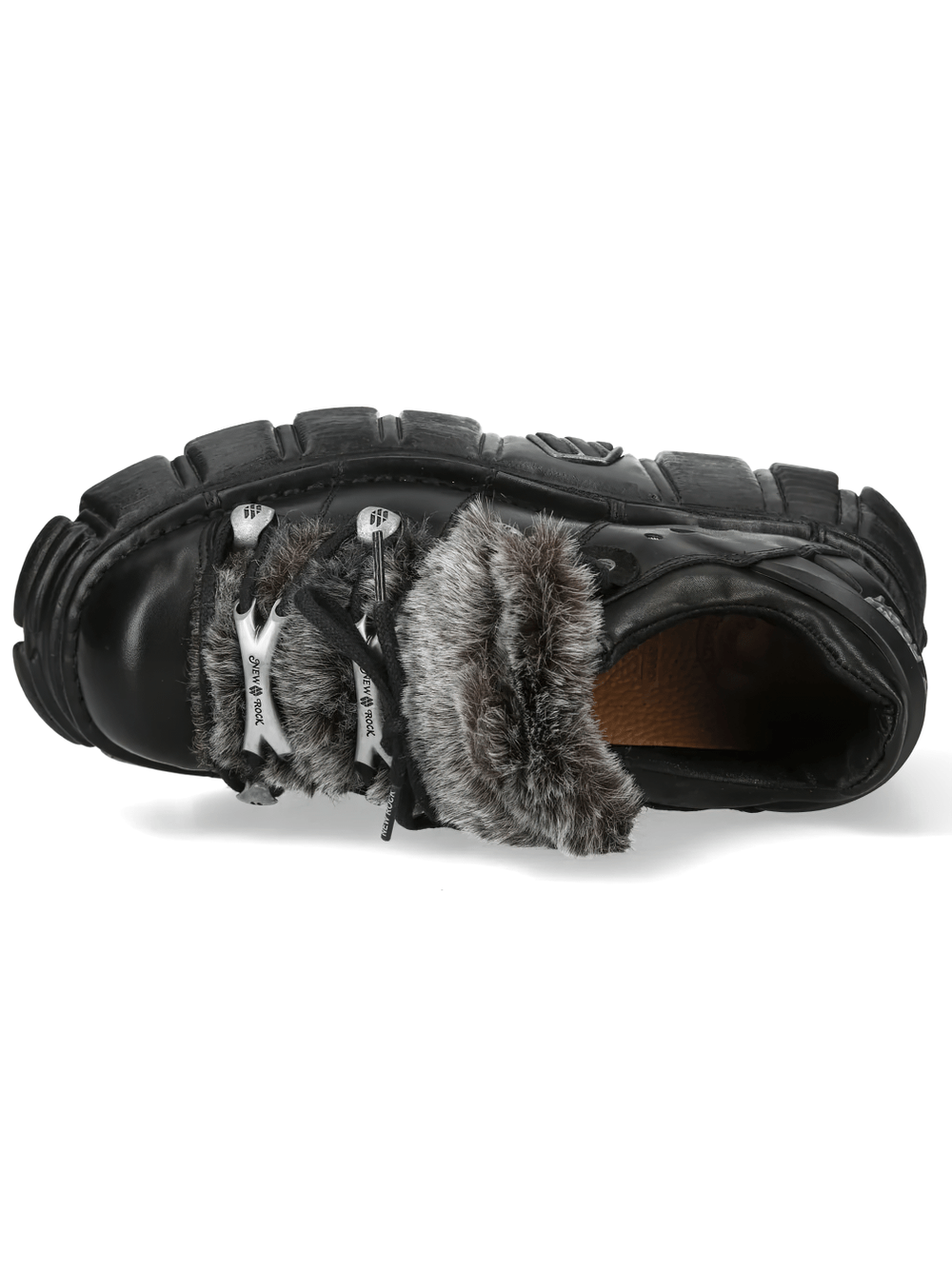 NEW ROCK Women's Platform Shoes with Industrial Sole Design, featuring chunky soles and shaggy trim for a punk vibe.