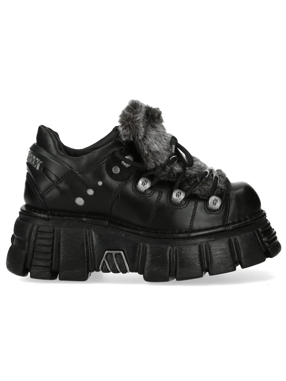 NEW ROCK Women's Platform Shoes with Industrial Sole Design featuring shaggy trim and chunky soles for a gothic punk vibe.