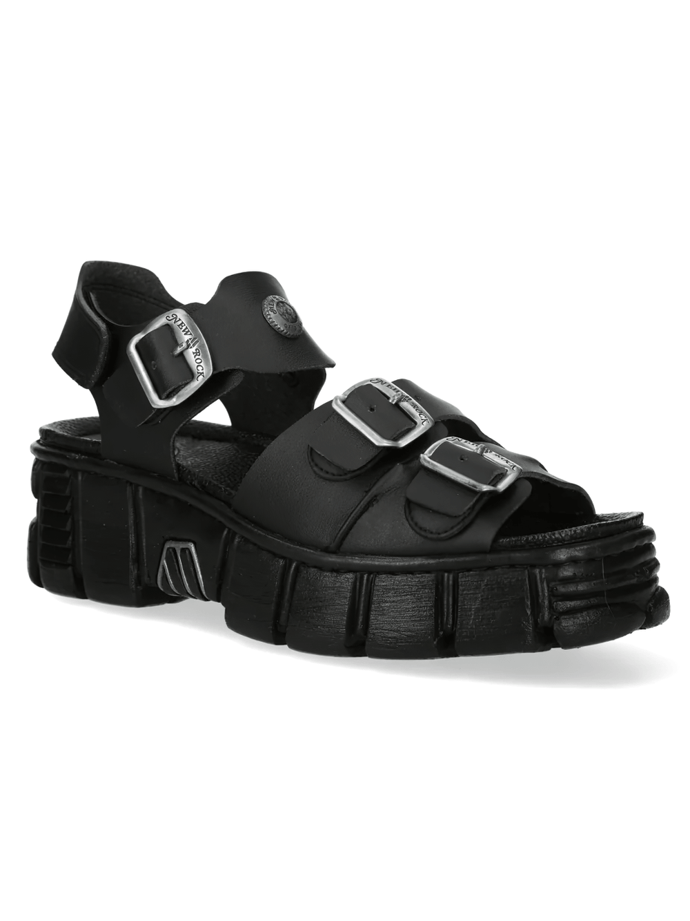 NEW ROCK Women's Punk Platform Sandals with Buckles in black with stylish buckles and chunky sole.