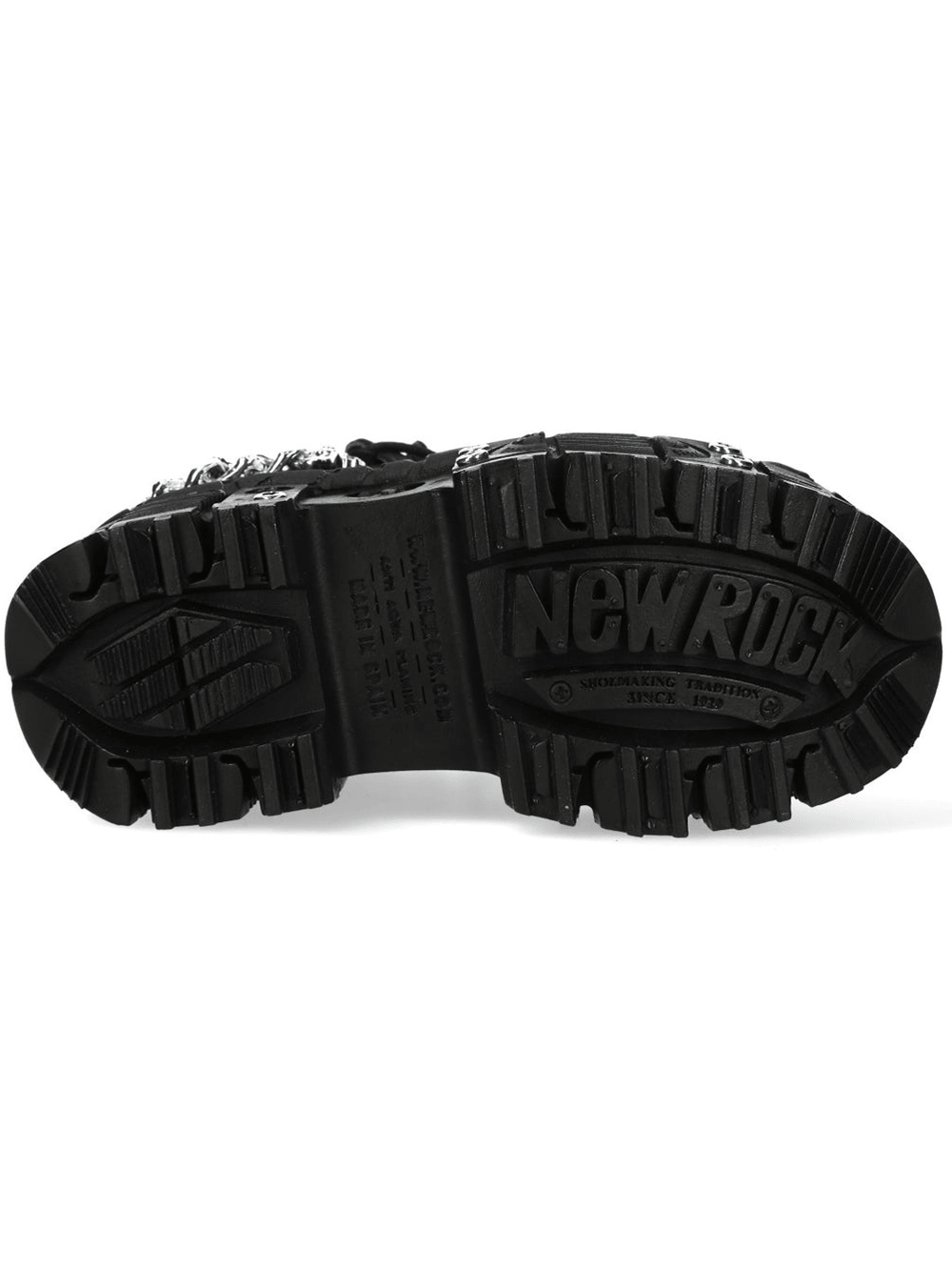 NEW ROCK Women's Punk Shoes with Chains and Bat Wing Details sole with armored lug treads for bold style.