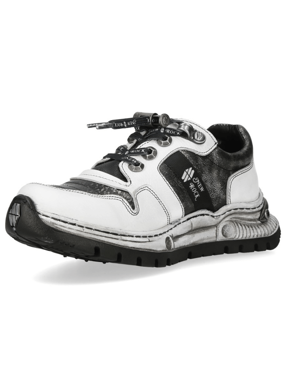 NEW ROCK Women's Punk Shoes with Sculpted Hybrid Sole featuring metallic trim and sleek design.