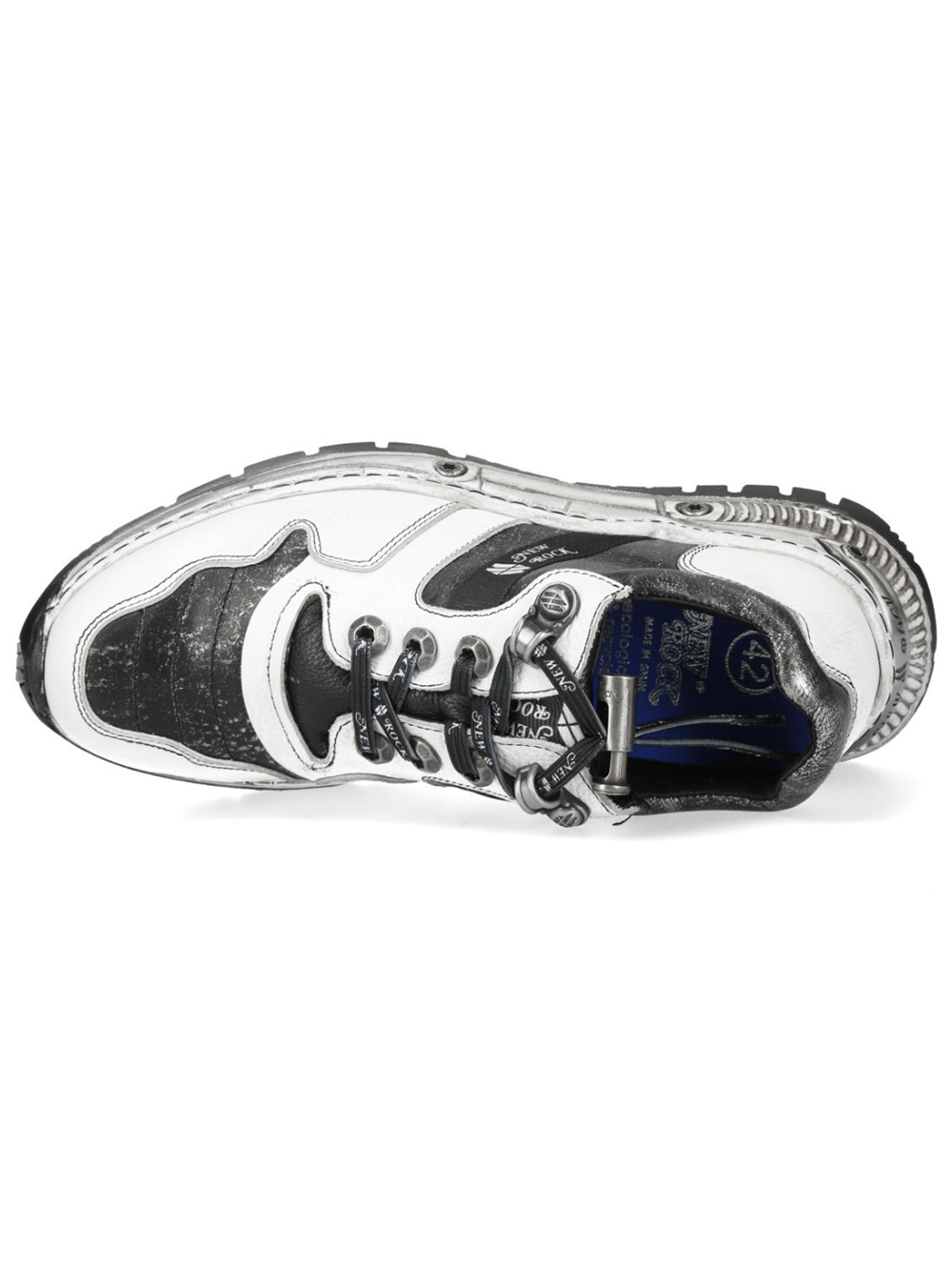 NEW ROCK Women's Punk Shoes with Sculpted Hybrid Sole from above featuring sleek black and white design.