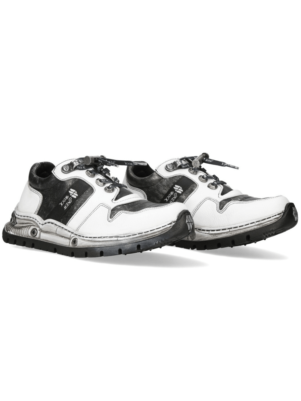 NEW ROCK Women's Punk Shoes with Sculpted Hybrid Sole in white and black with metallic sole trim.
