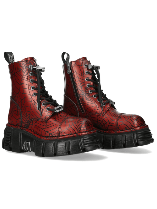 Botas Punk de Mujer NEW ROCK Rojas con Telaraña y Cremallera Lateral