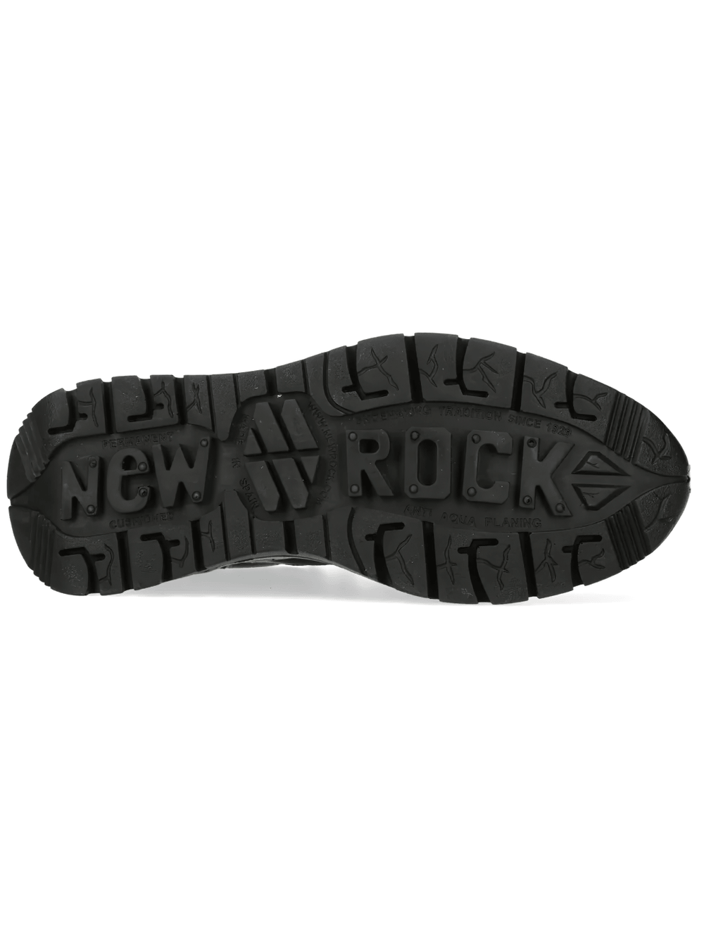 NEW ROCK Women's Rock Low-Top Chunky Tread Lace-Up Shoes sole view showcasing rugged design and traction.
