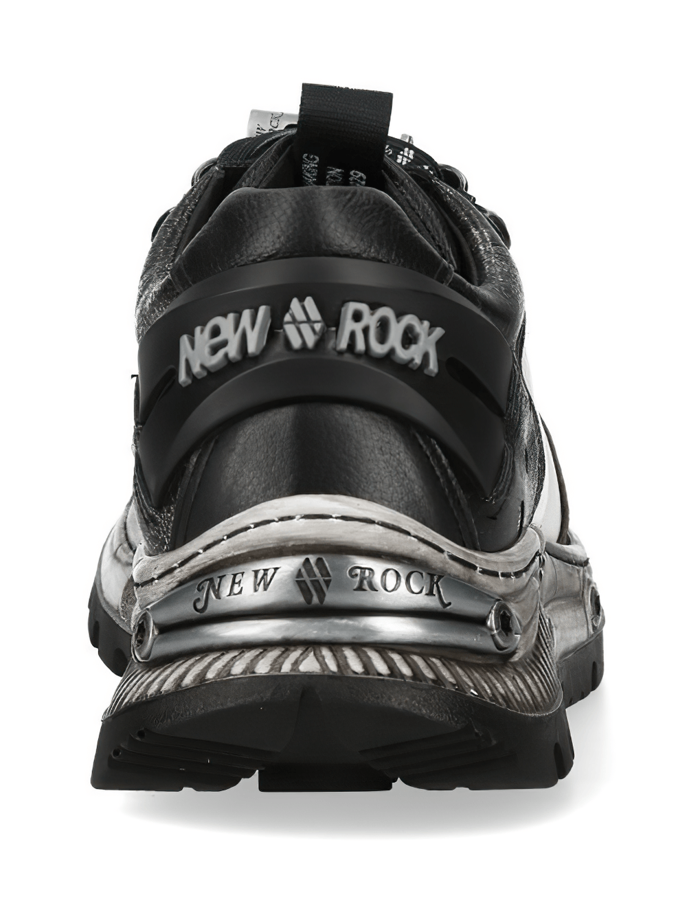 NEW ROCK Women's Rock Shoes with Rugged Industrial Outsoles - Back view showcasing sleek design and metal details.