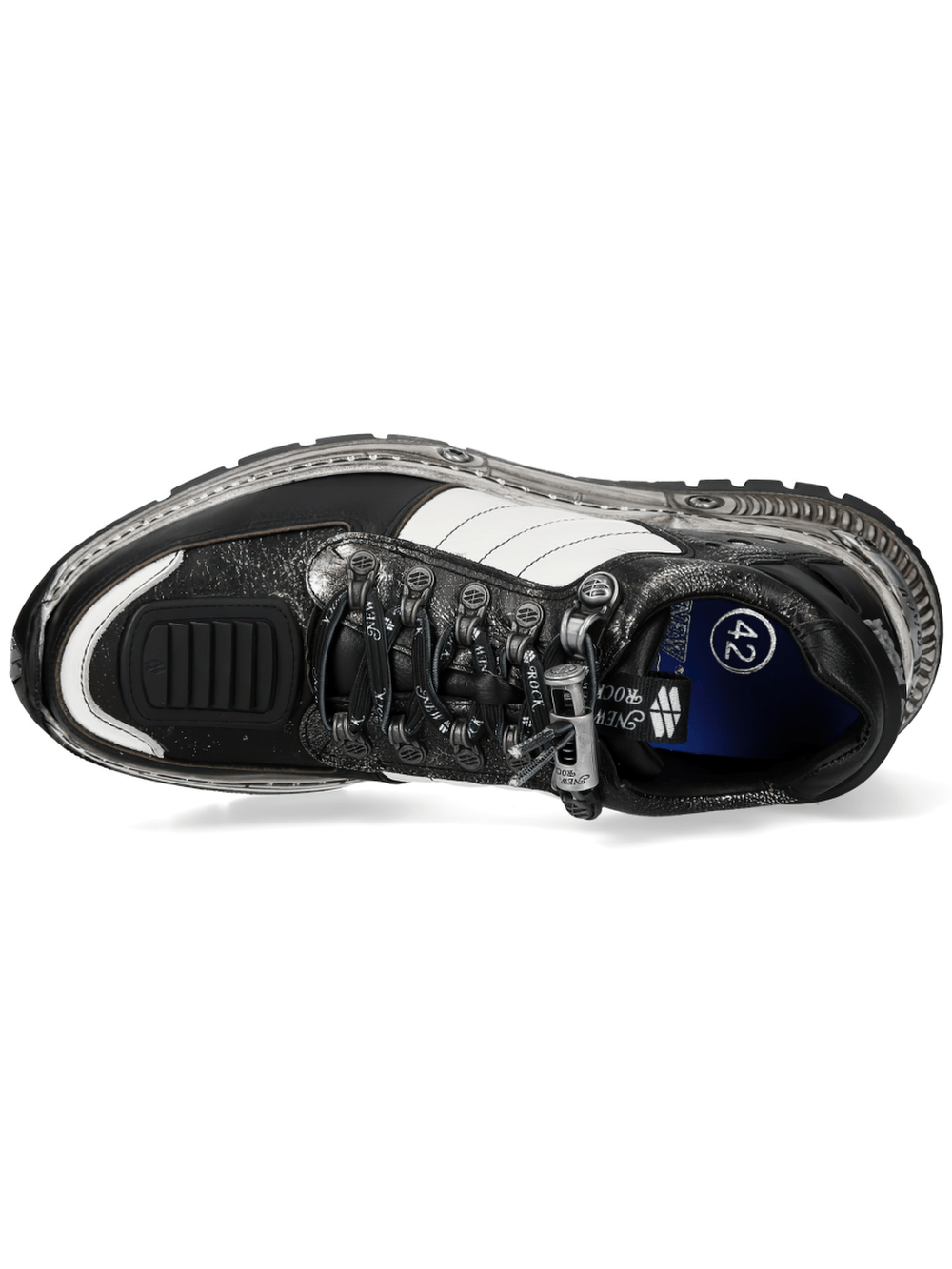 NEW ROCK Women's Rock Shoes with Rugged Industrial Outsoles top view showcasing metal hooks and textured overlays.