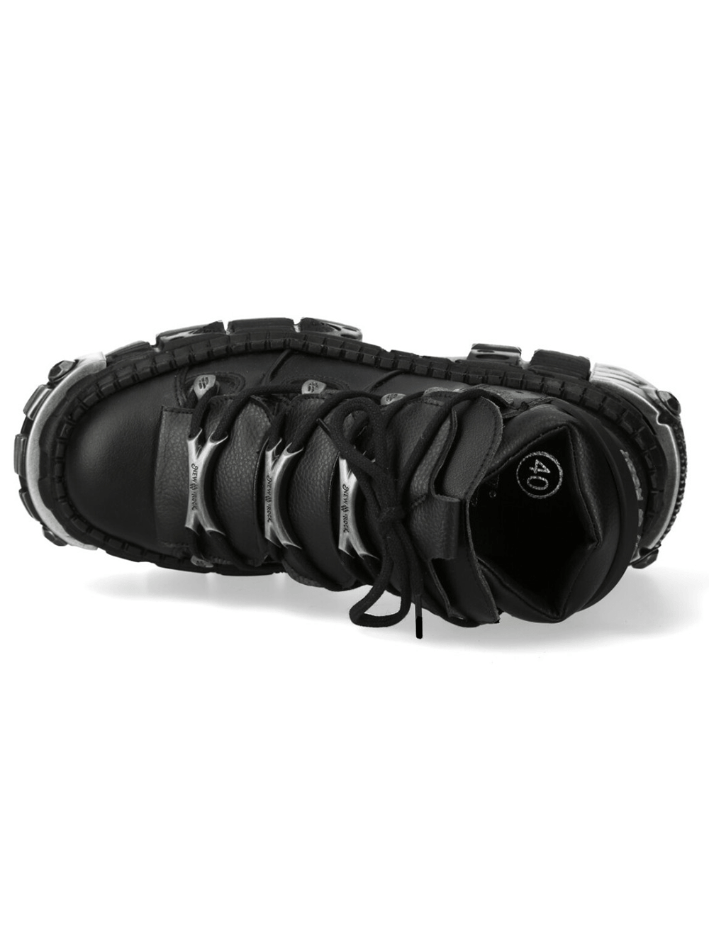 NEW ROCK Women's Shoes with Lace-Up Front and Armored Sole in black with silver-tone accent details.