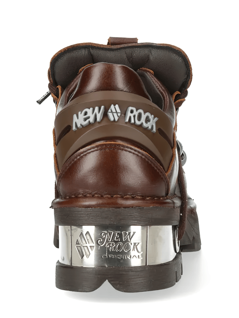 NEW ROCK Women's Shoes with Metal Hardware and Lugged Sole featuring a rugged industrial design and a bold metallic heel.