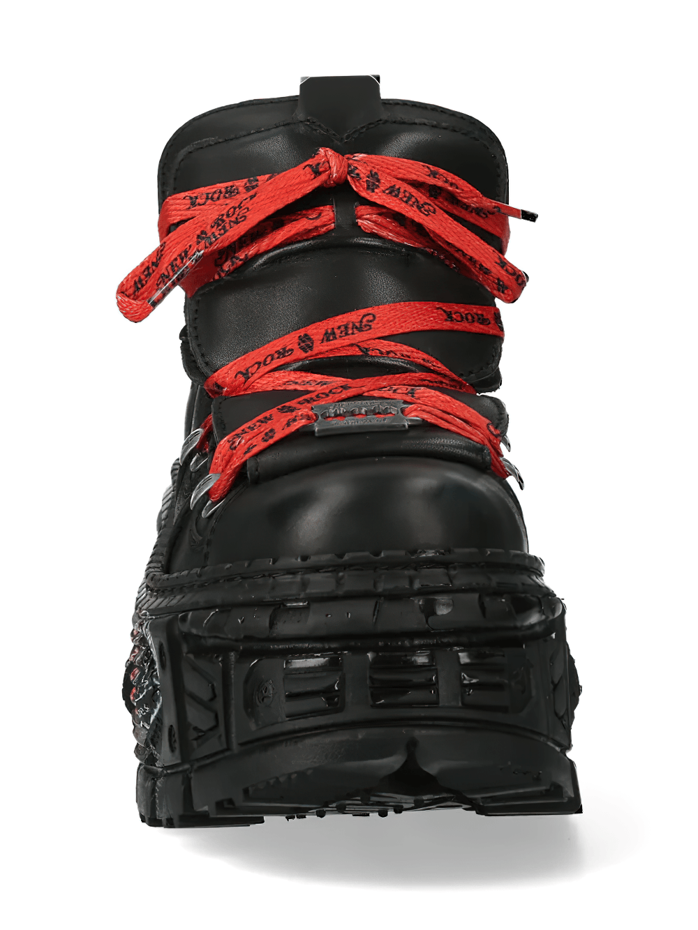 NEW ROCK Women's Shoes with Red Laces and Chunky Treads featuring bold red laces and chunky graphic sole.