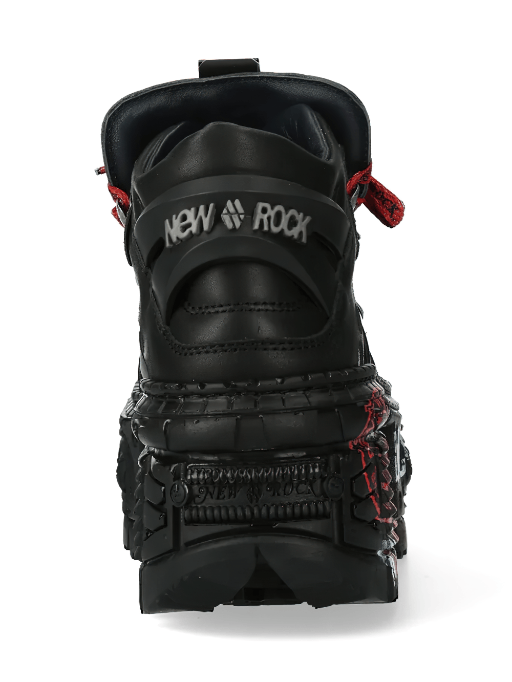 NEW ROCK Women's Shoes with Red Laces and Chunky Treads - Back view showcasing bold design and chunky tread.