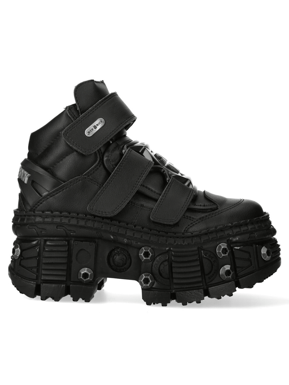 NEW ROCK Women's Shoes with Straps and Metal Lug Sole featuring Velcro straps and a chunky lug sole.